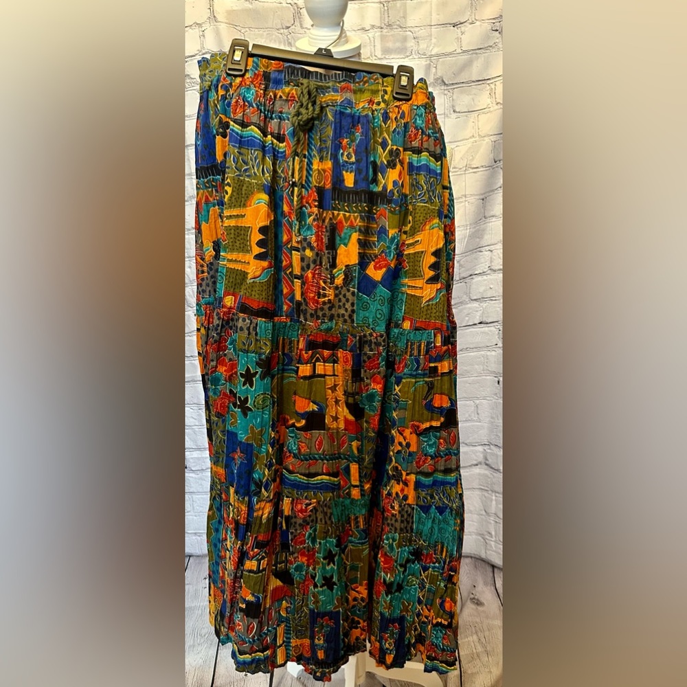 NWT Vintage! Access Tribal Print Crinkle Skirt multicolored size Large - Picture 12 of 12